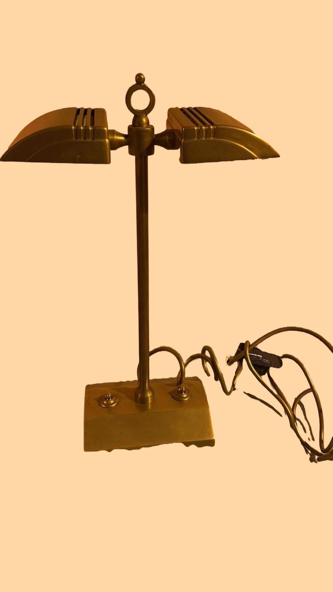Art Deco Besselink & Jones Antiqued Brass Desk Table Bankers Lamps With Toggle Switch 42cm
