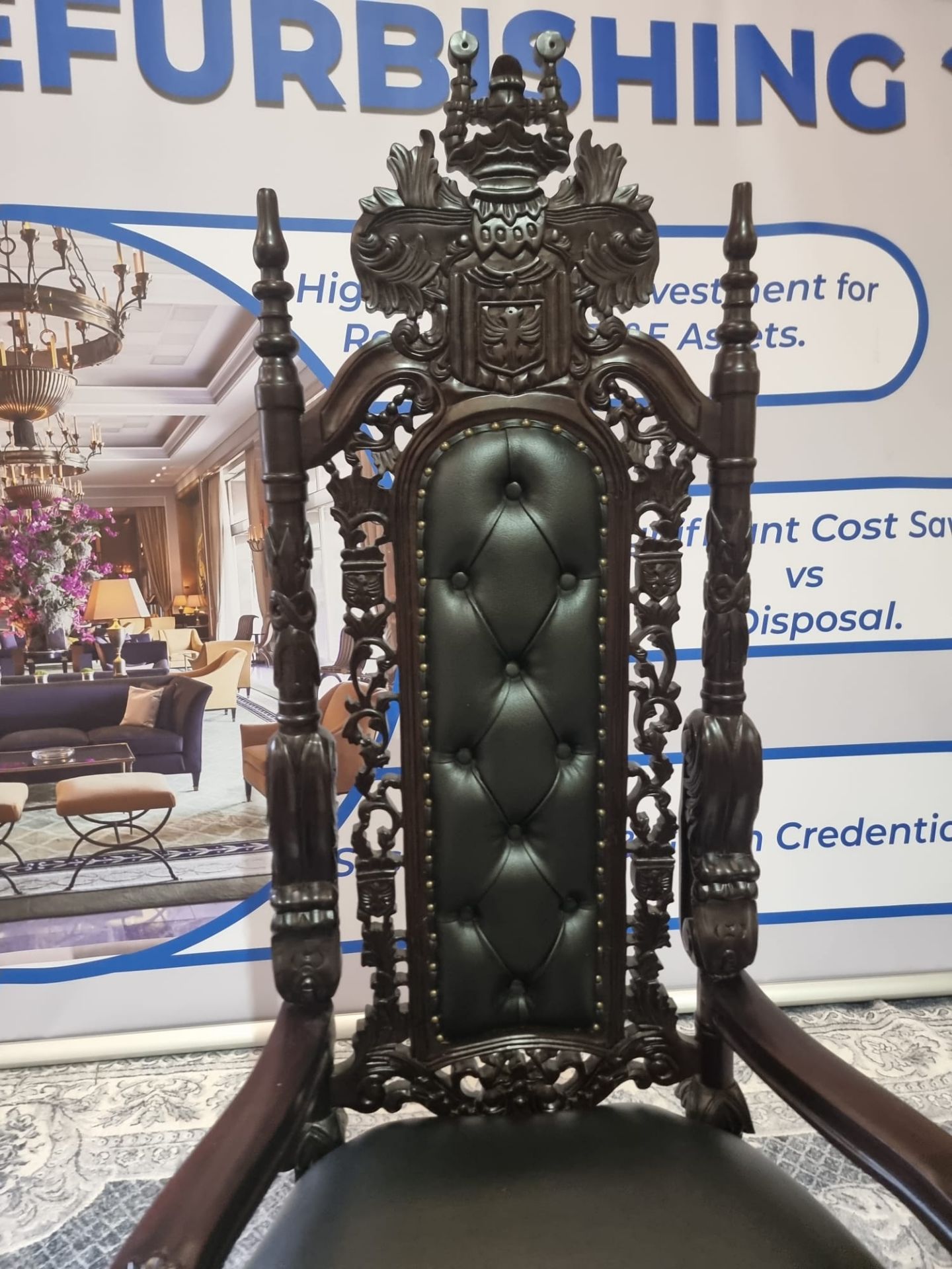 Handmade Mahogany Chair Upholstered In A Pinned Black Exceptional Detailed Carving. This Antique - Image 11 of 20