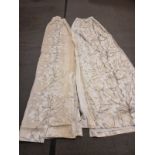 A pair of cream drapes silk with a budding tree pattern fully lined 90cm wide x 250cm drop [x2]