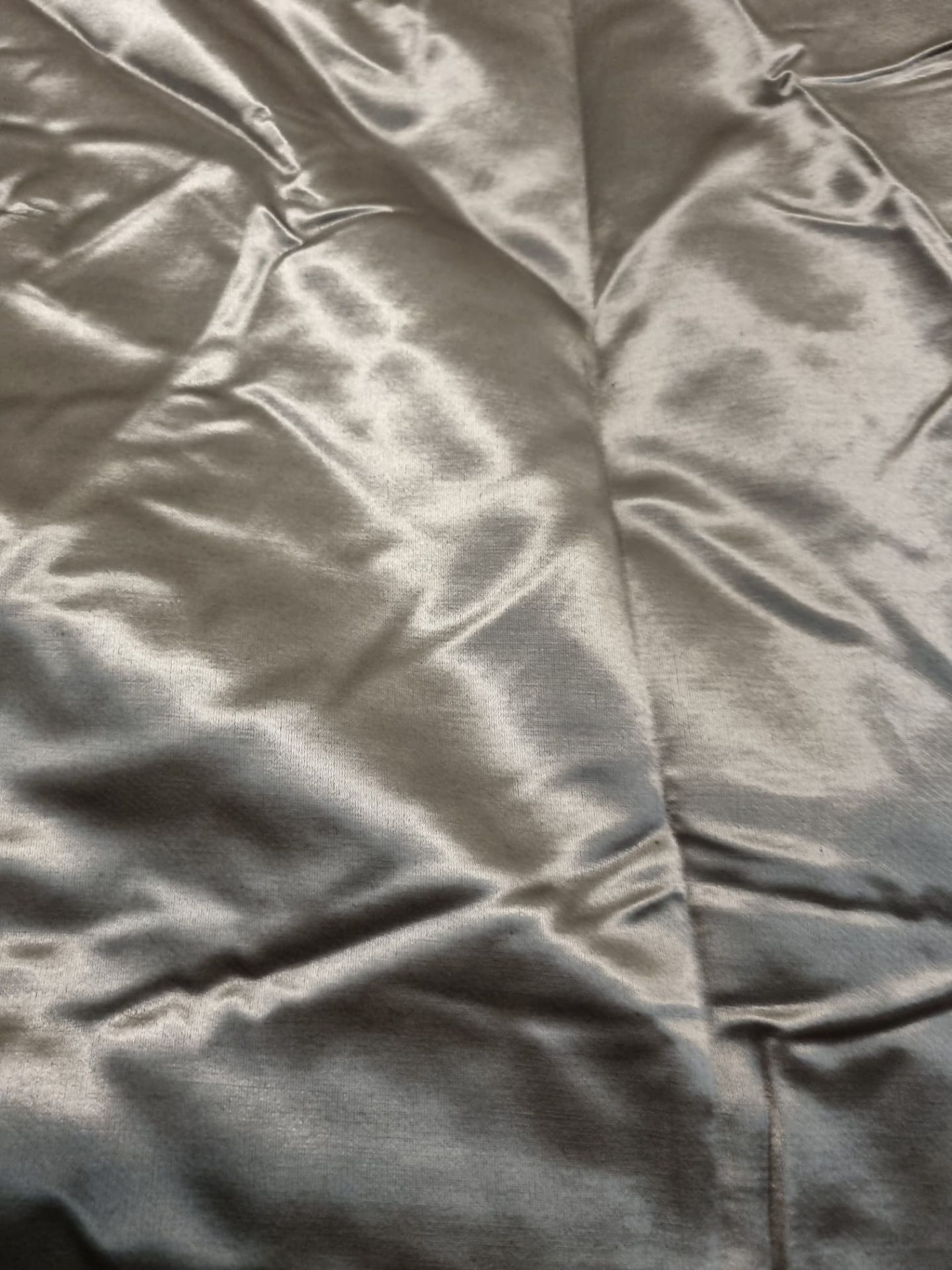 A pair of silver silk drapes fully lined pencil pleat top each panel 194cm wide x 220cm drop [x2] - Image 2 of 3