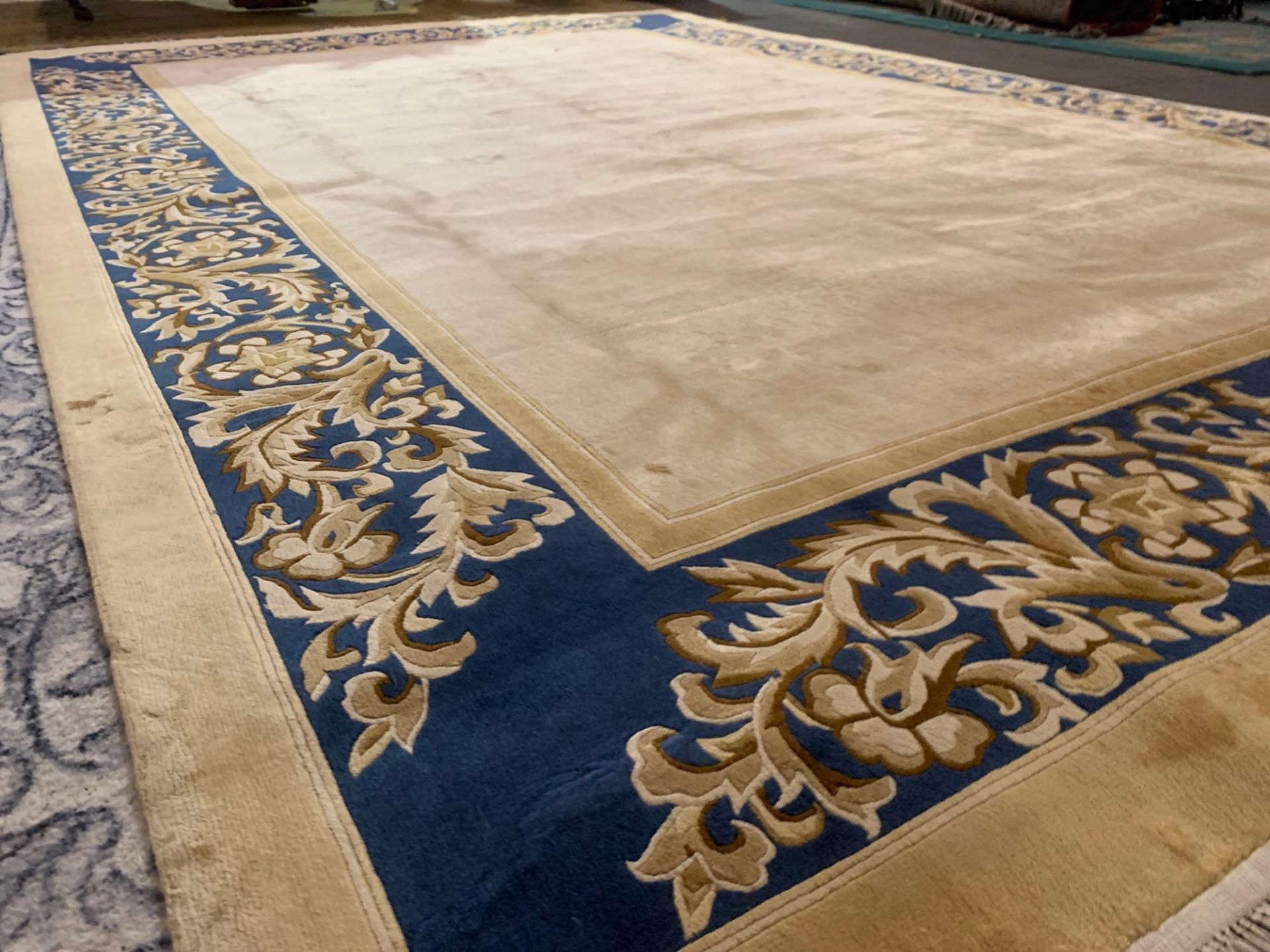 A Chinese Silk Carpet, Tientsin, Silk On Silk Foundation The Plain Ivory Field With A Blue Border - Image 14 of 20