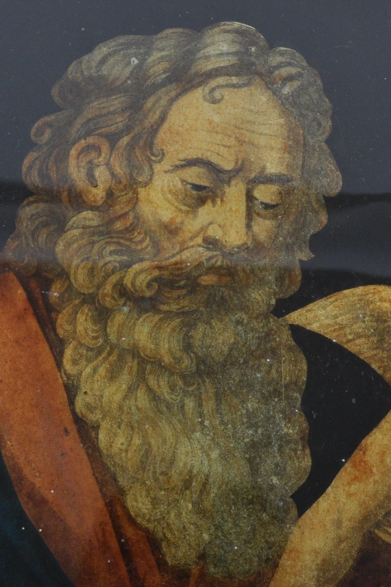 A Pair Of 19th Century Reverse Glass Painted Engravings. Two Ecclesiastical Portraits St Mark - Image 2 of 9