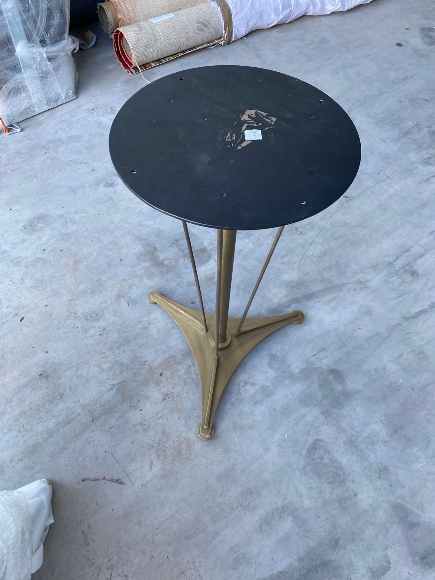 A Bronzed Metal Pedestal Table Base Unit On Triform Leg 69cm Tall