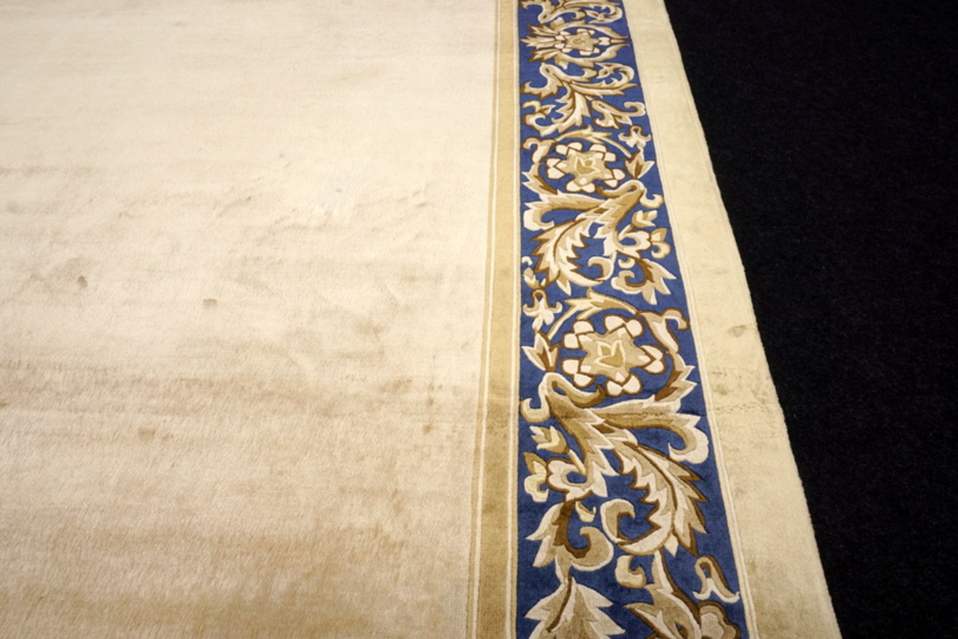 A Chinese Silk Carpet, Tientsin, Silk On Silk Foundation The Plain Ivory Field With A Blue Border - Image 4 of 20