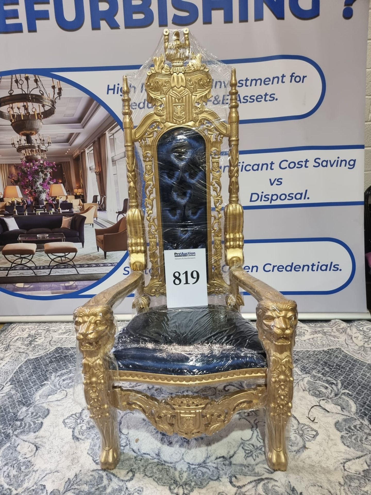 Handmade Mahogany Chair Painted Gold Upholstered In A Pinned Royal Blue Velvet Exceptional - Image 8 of 18