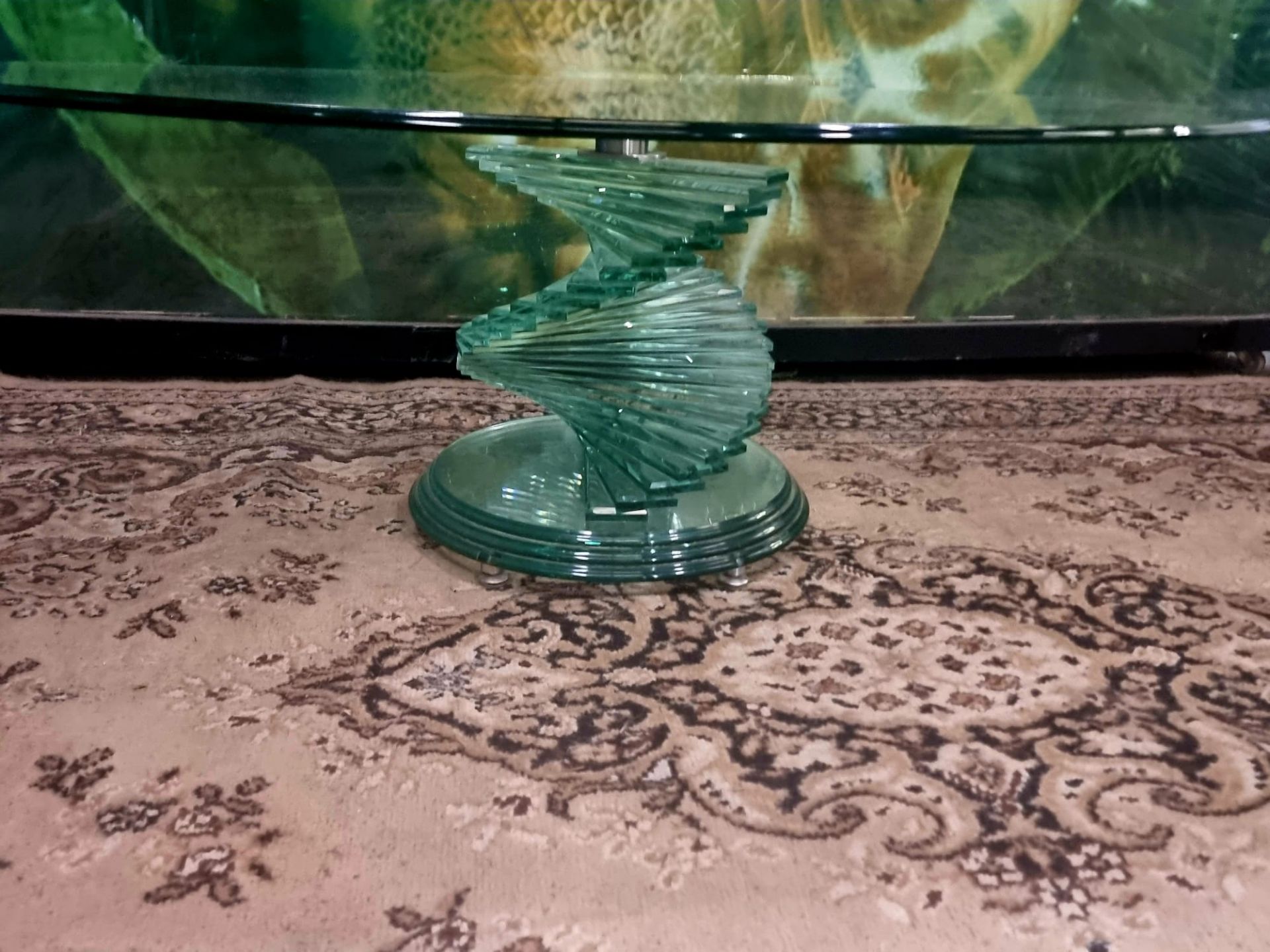 Ravello Spiral Glass Italian Design Ovoid Coffee Table A Mid Century Design Table With A Light Green - Image 8 of 8