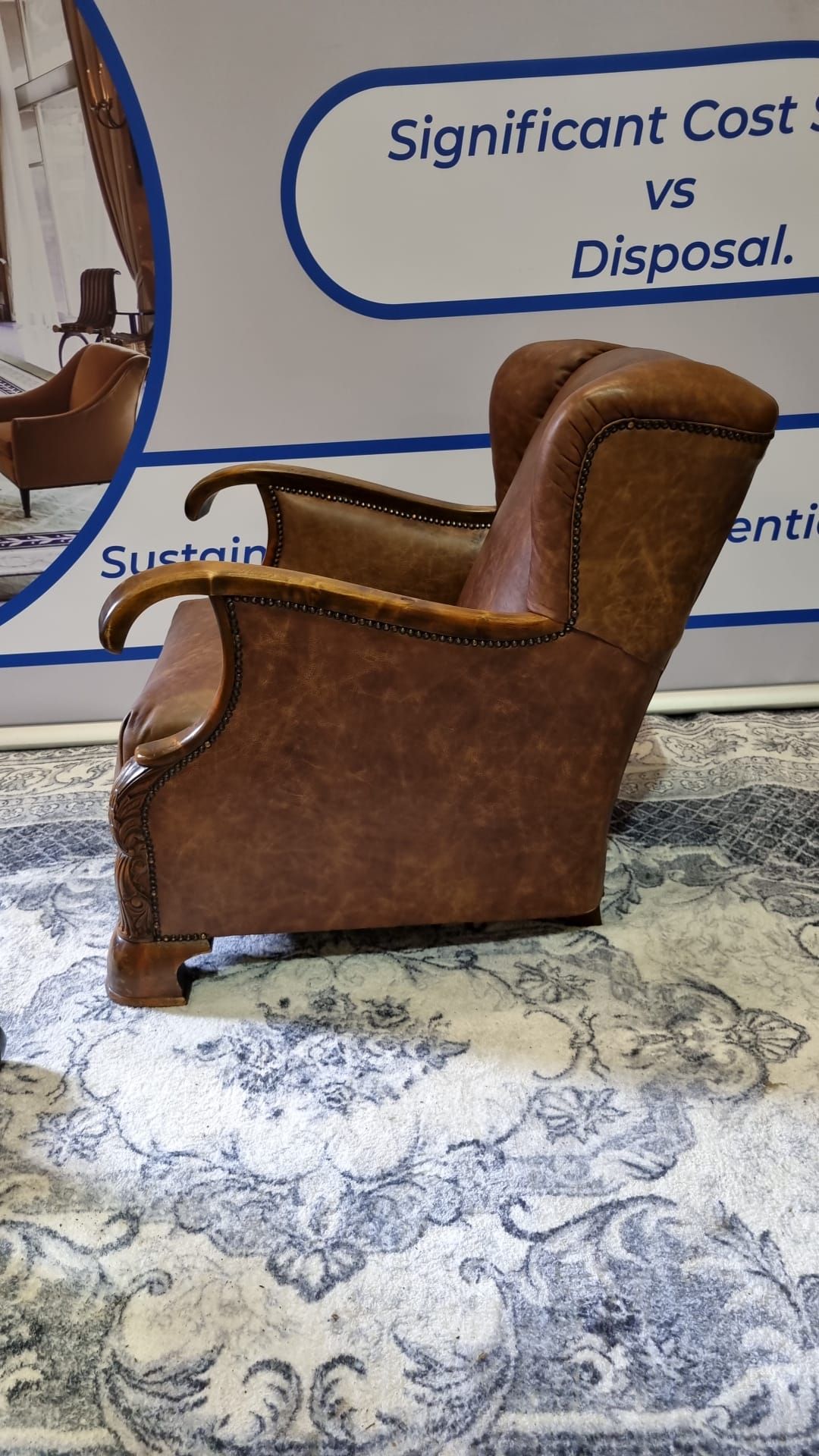 Leather Wingback Continental Oak Frame Armchair With Recently Upholstered Vintage 100% Leather - Image 4 of 6