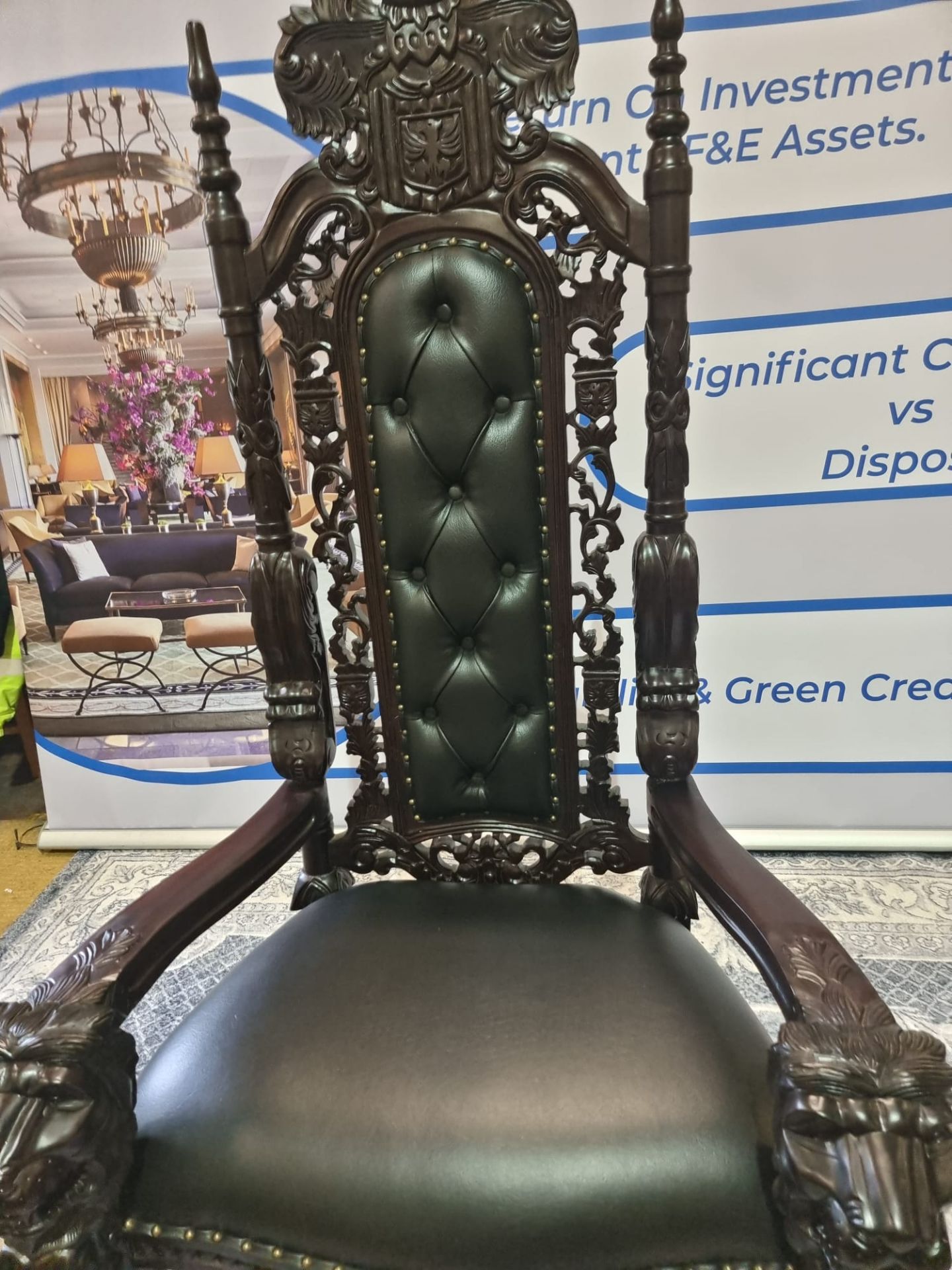 Handmade Mahogany Chair Upholstered In A Pinned Black Exceptional Detailed Carving. This Antique - Image 20 of 20