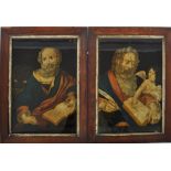 A Pair Of 19th Century Reverse Glass Painted Engravings. Two Ecclesiastical Portraits St Mark