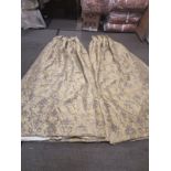 A pair of silk gold and silver floral pattern drapes fully lined pencil pleat top each panel 225cm