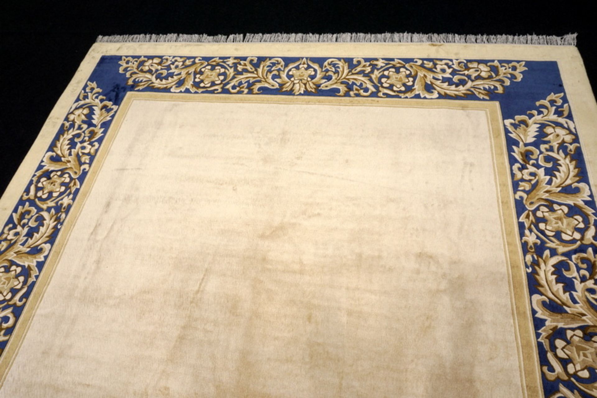 A Chinese Silk Carpet, Tientsin, Silk On Silk Foundation The Plain Ivory Field With A Blue Border - Image 6 of 20