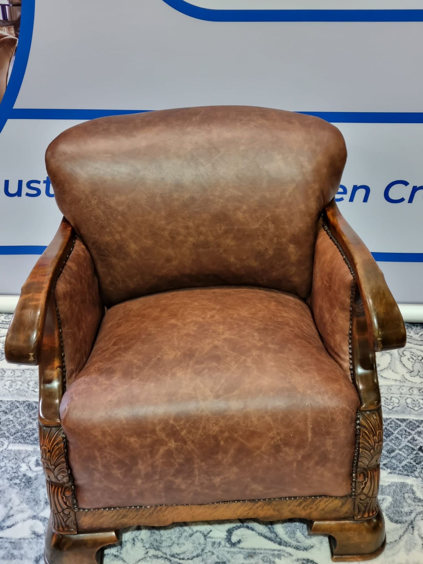 Leather Armchair Continental Oak Frame With Recently Upholstered Vintage 100% Leather Upholstery - Image 10 of 13