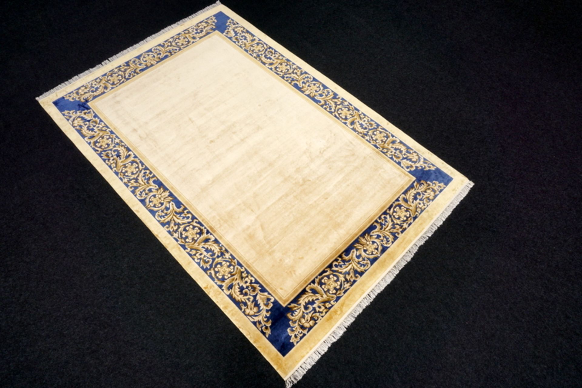 A Chinese Silk Carpet, Tientsin, Silk On Silk Foundation The Plain Ivory Field With A Blue Border - Image 2 of 20