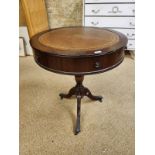 A Fine English Drum Table Of Mahogany Retaining Its Original Leather Top Above A Frieze Fitted