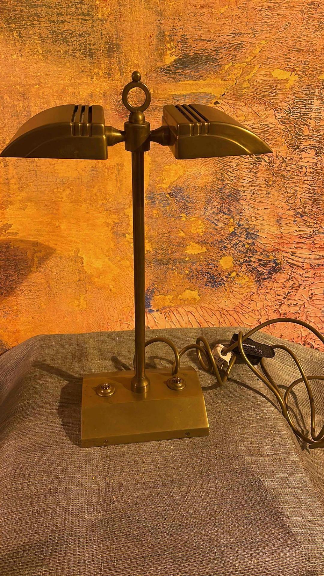 Art Deco Besselink & Jones Antiqued Brass Desk Table Bankers Lamps With Toggle Switch 42cm - Image 2 of 3