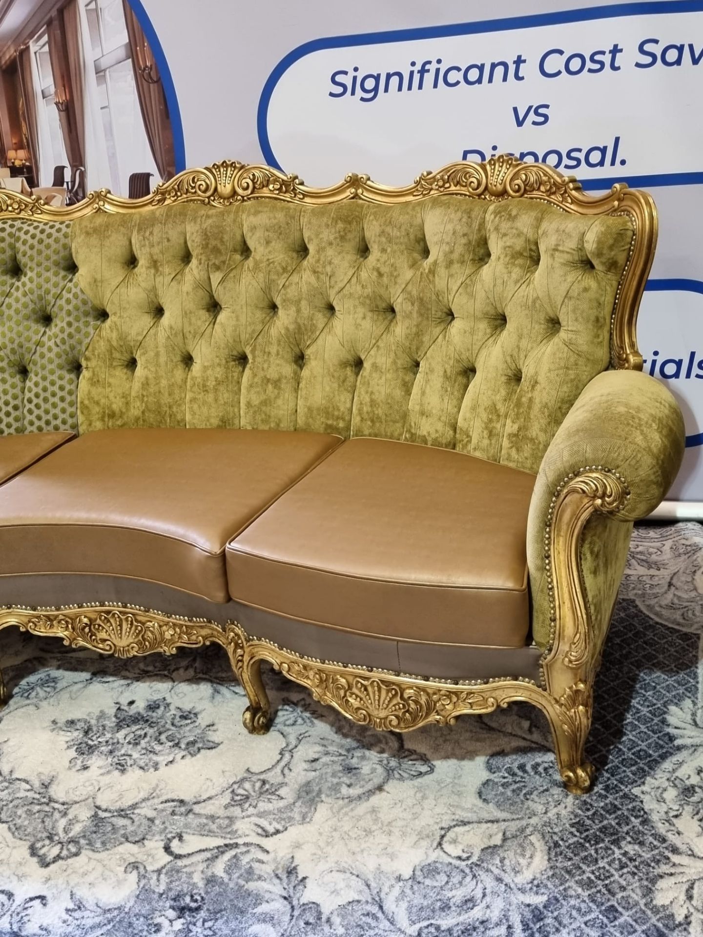 A Contemporary French Baroque Style Sofa The Gilded Ornate Frame Upholstered In Contrasting - Image 3 of 8