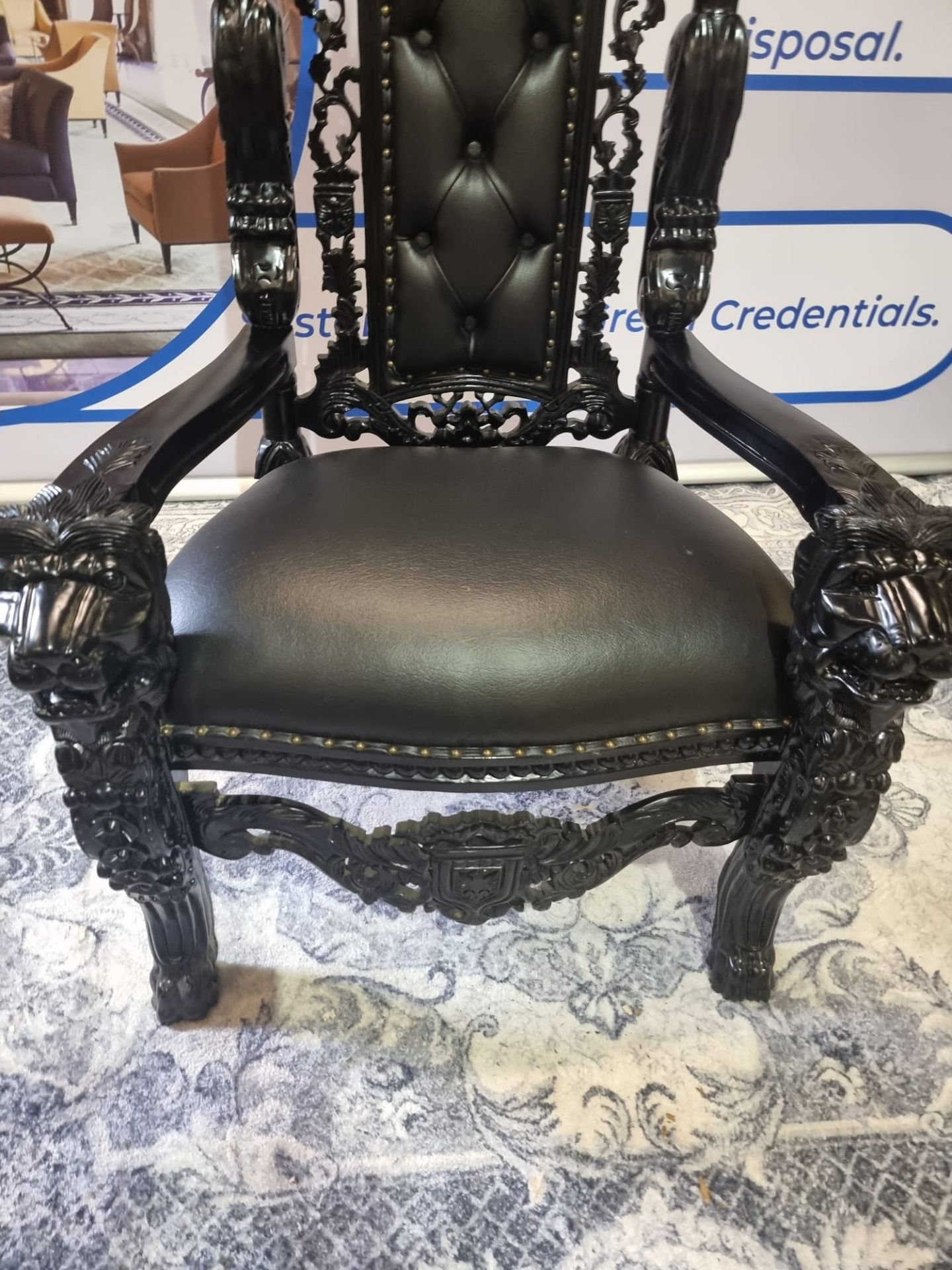 Handmade Mahogany Chair Finished In Painted Ebony Upholstered In Pinned Black Exceptional Detailed - Image 20 of 24