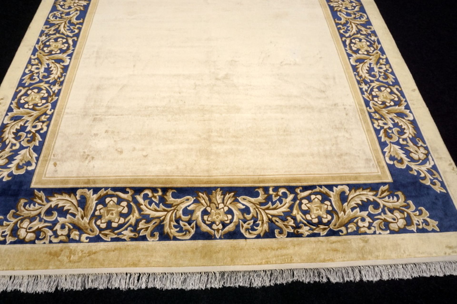 A Chinese Silk Carpet, Tientsin, Silk On Silk Foundation The Plain Ivory Field With A Blue Border - Image 7 of 20
