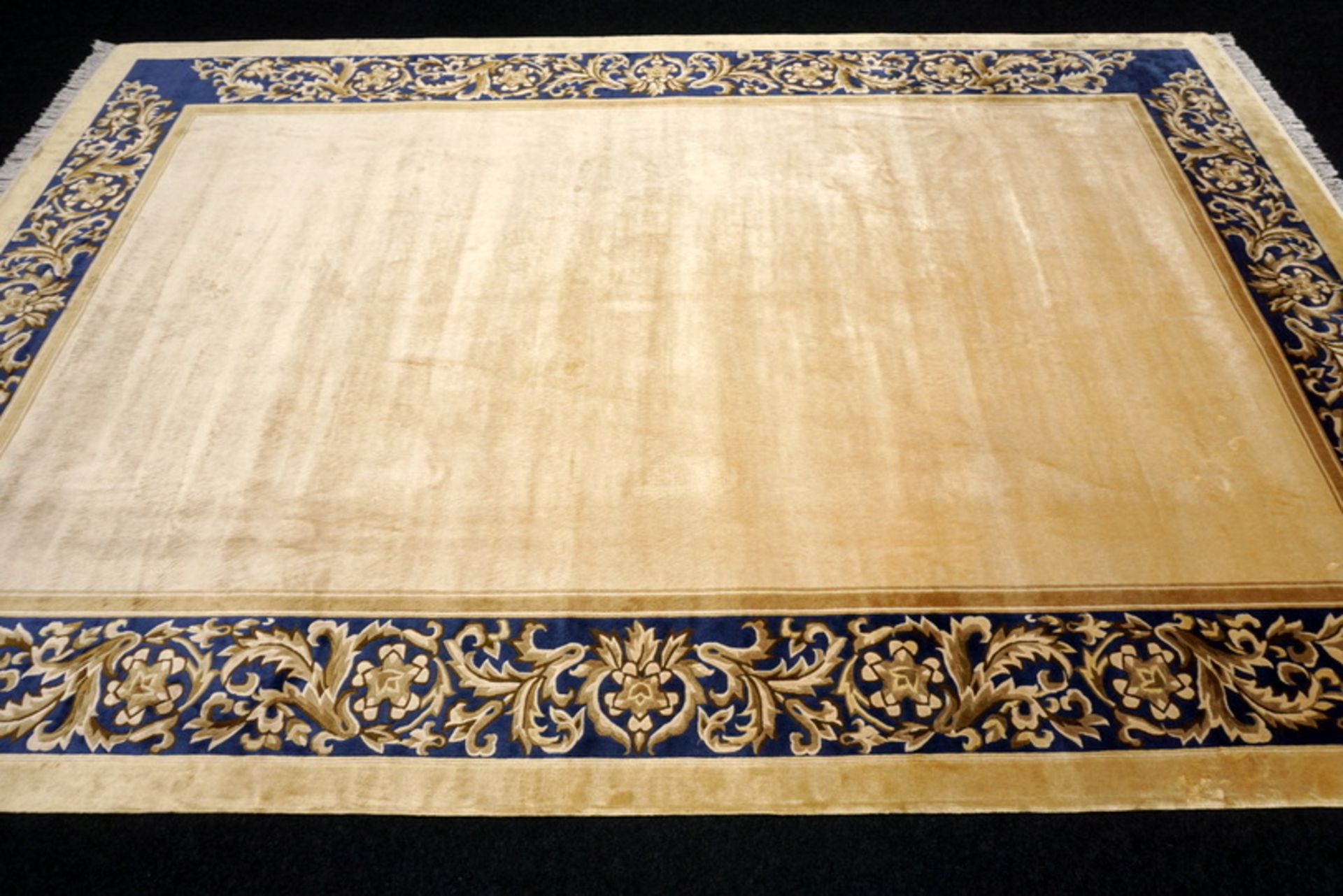 A Chinese Silk Carpet, Tientsin, Silk On Silk Foundation The Plain Ivory Field With A Blue Border - Image 8 of 20