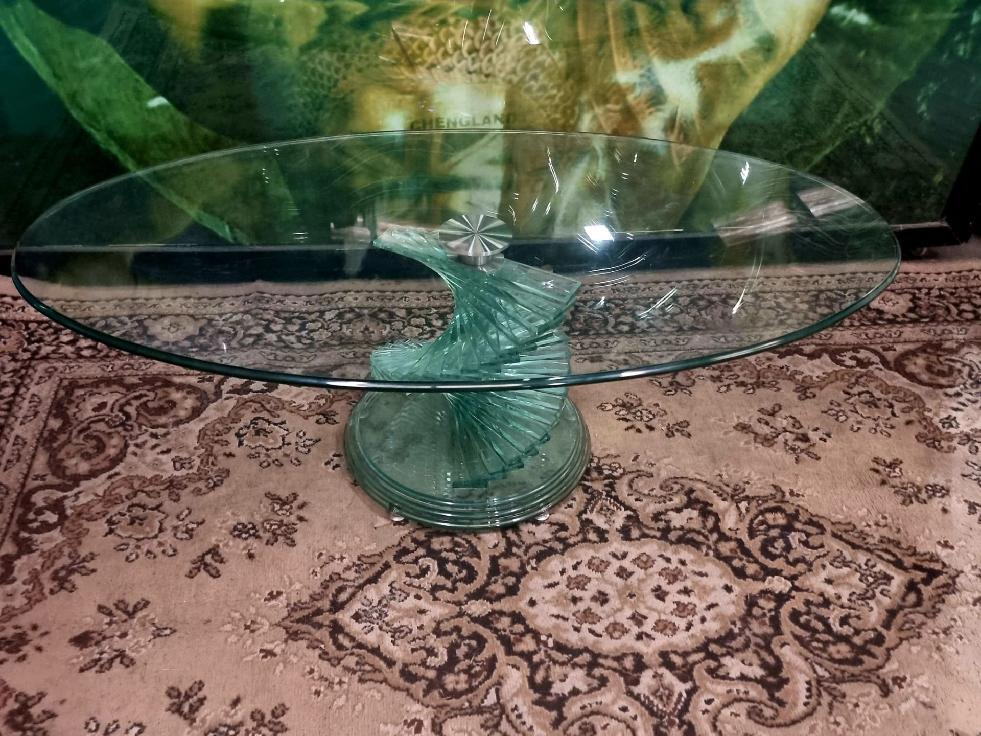 Ravello Spiral Glass Italian Design Ovoid Coffee Table A Mid Century Design Table With A Light Green - Image 2 of 8