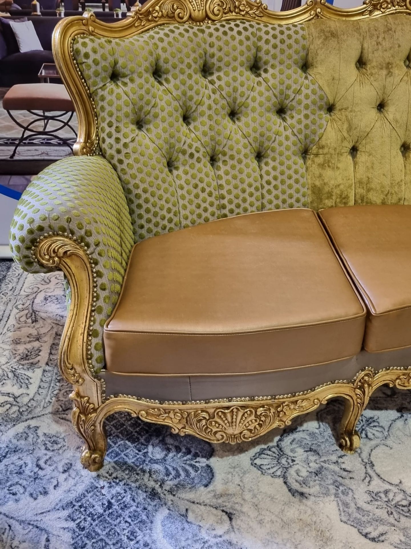 A Contemporary French Baroque Style Sofa The Gilded Ornate Frame Upholstered In Contrasting - Image 2 of 8