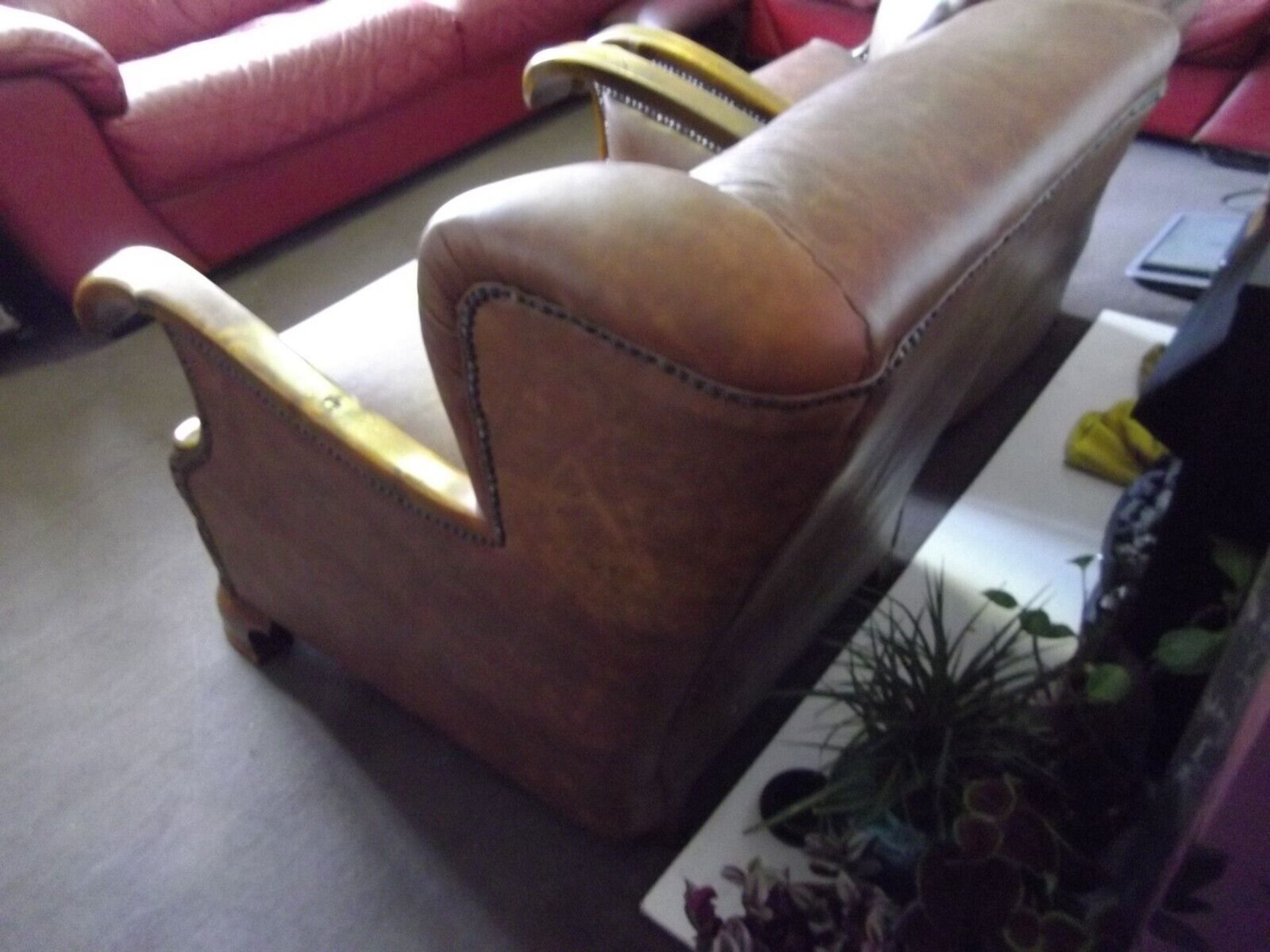 Leather Wingback Continental Oak Frame Armchair With Recently Upholstered Vintage 100% Leather - Image 2 of 6