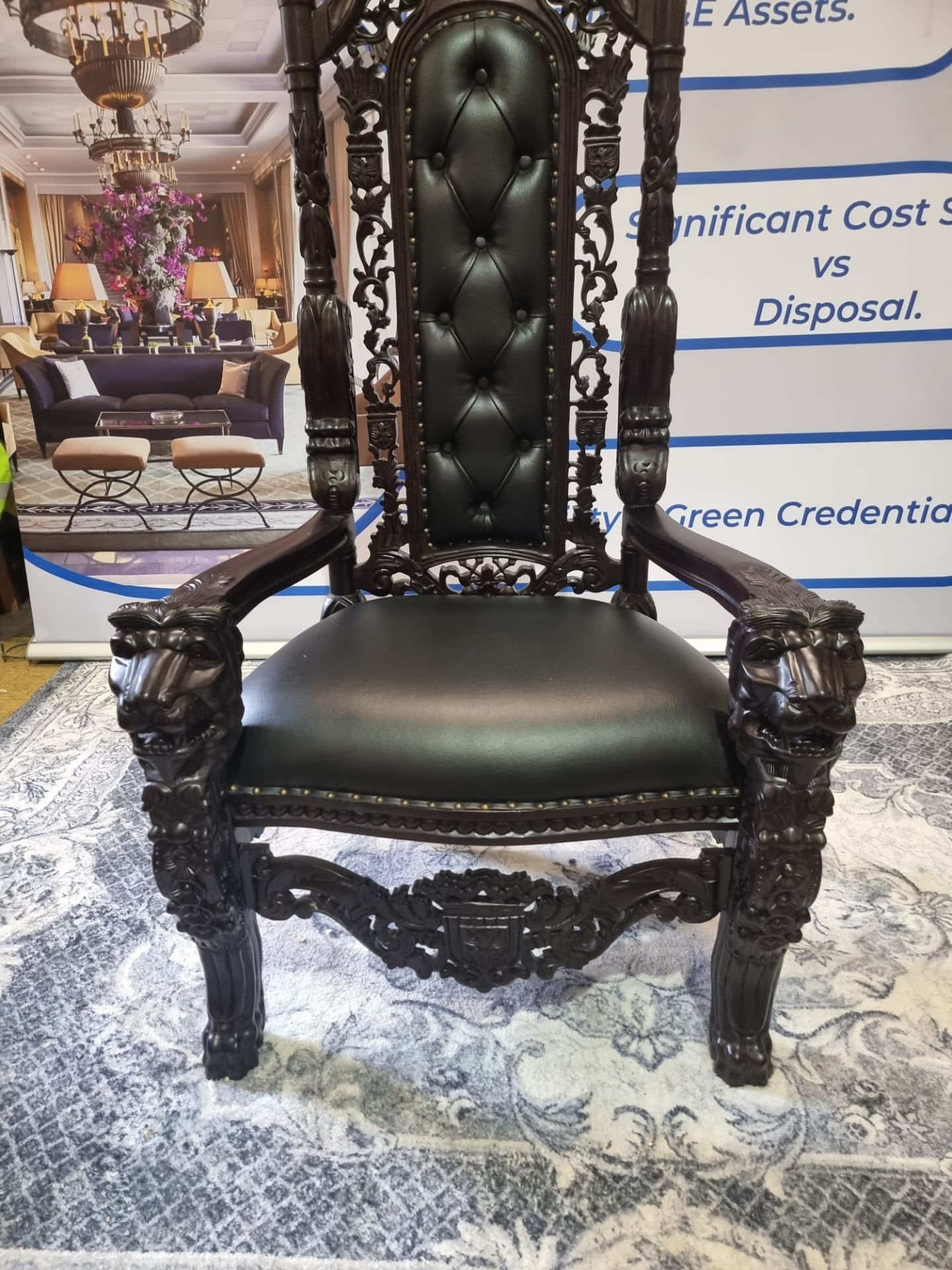 Handmade Mahogany Chair Upholstered In A Pinned Black Exceptional Detailed Carving. This Antique - Image 13 of 20