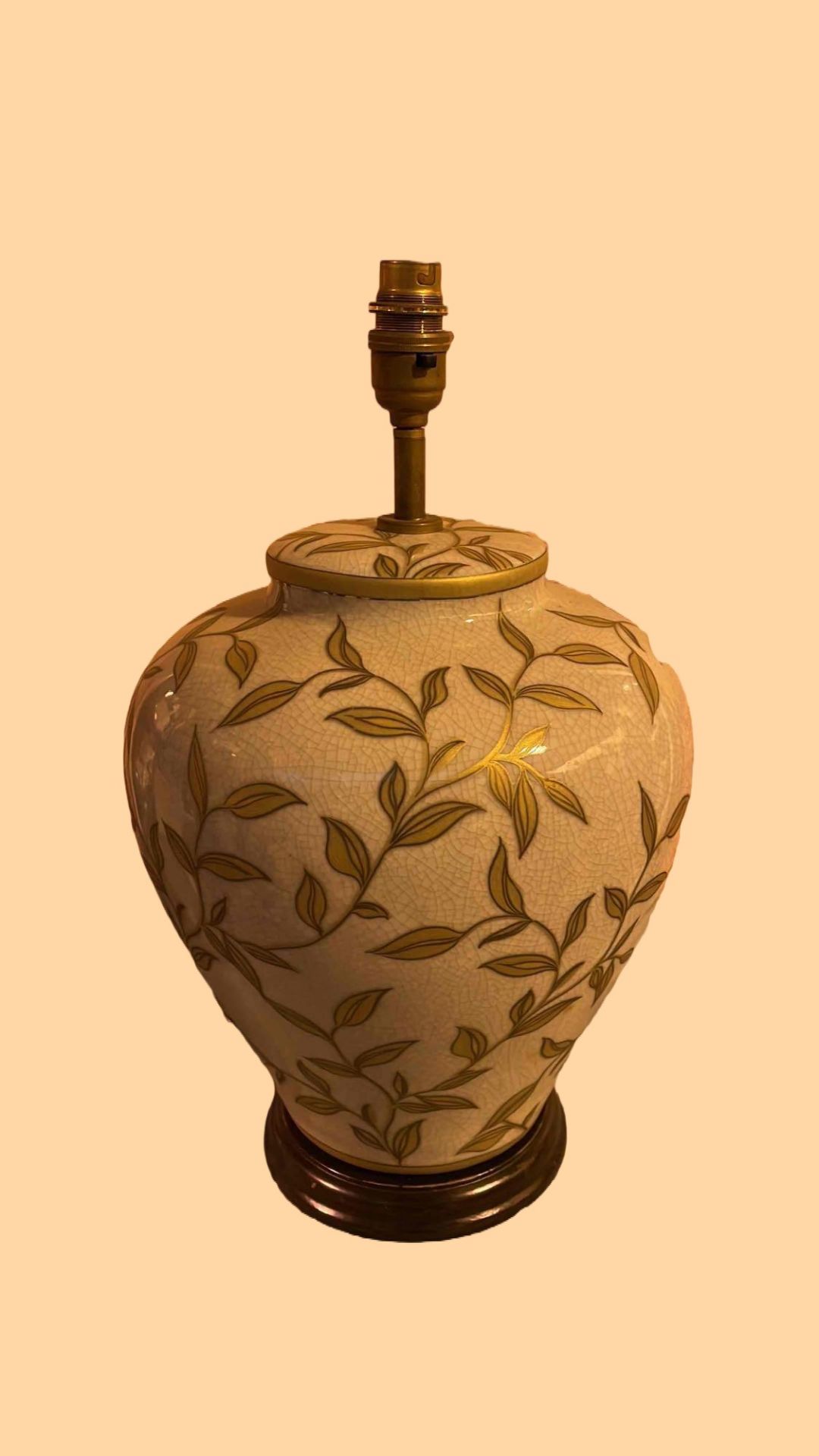 Metrol Lighting, Crackle Glaze Ceramic Lamp Decorative Vase Form With A Gold Swirl Leaf Pattern 40cm