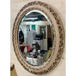 Early 20th Century Carved Gesso Oval Framed Ivory & Gilt Mirror - Small Piece Missing From Frame