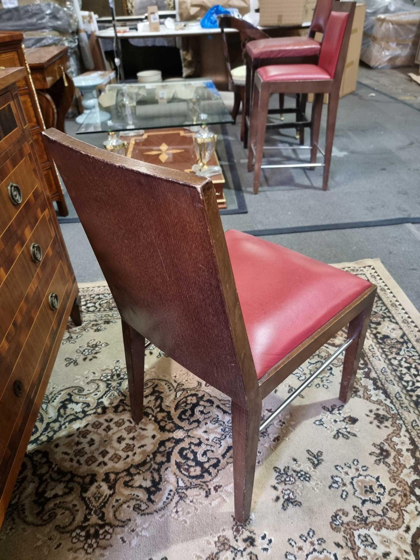 A Set Of 6 x Restaurant Leather Dining Chair Upholstered Red Leather Seat Pad on Solid Timber Frame - Image 5 of 5