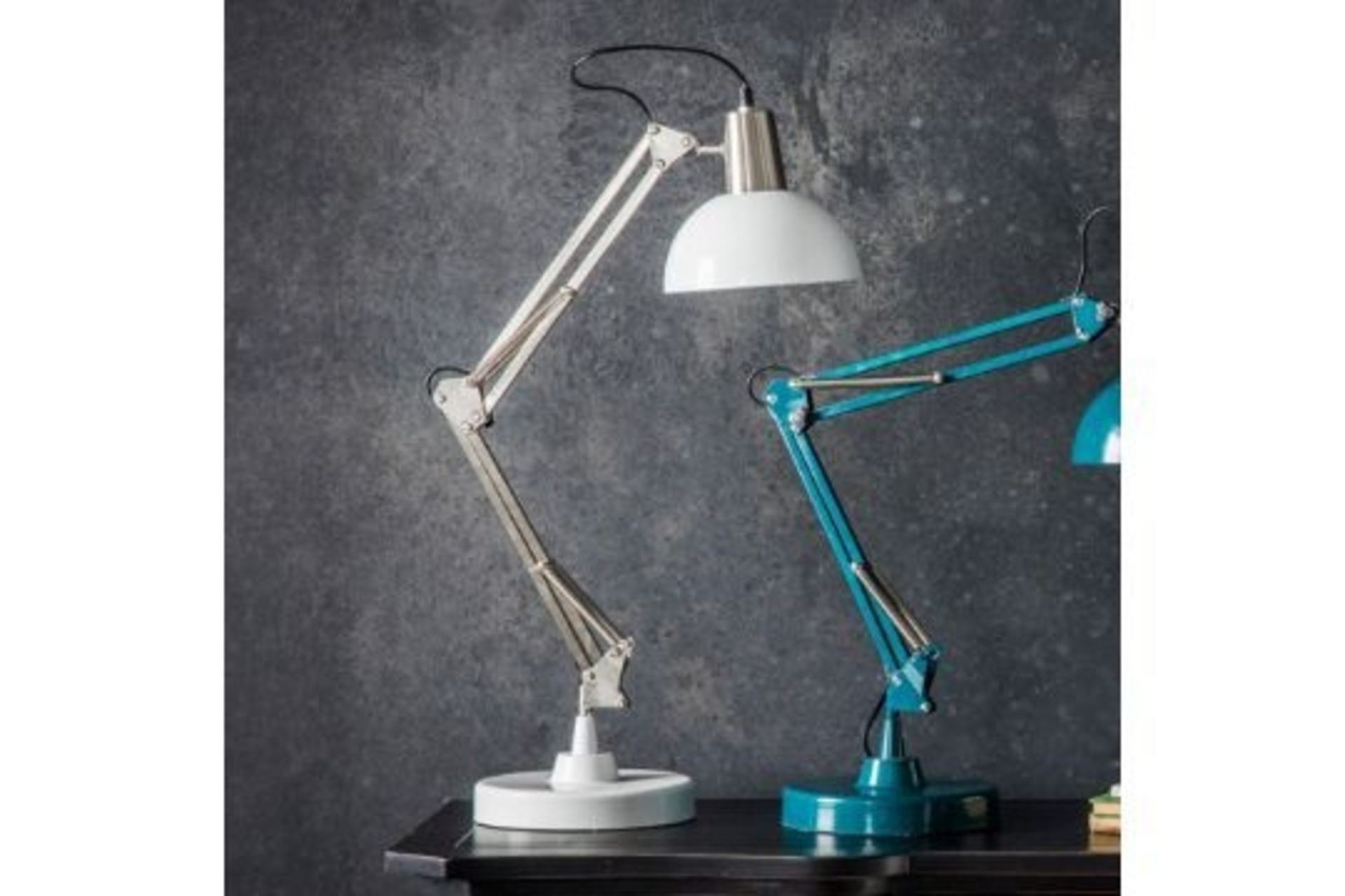 Watson Table Lamp Brushed Nickel And White Stylish Table Lamp With An Industrial Style In A Nickel