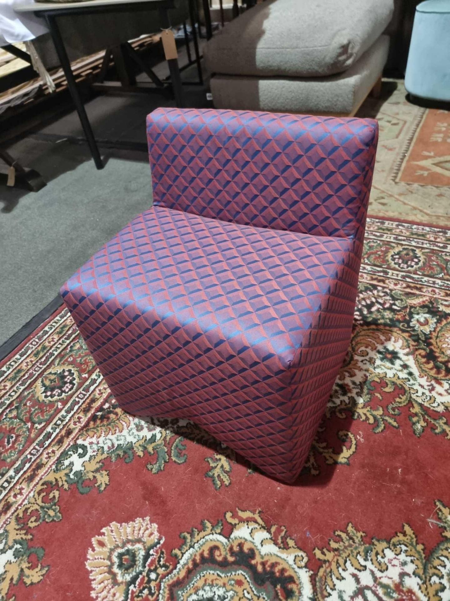 A Contemporary Geometric Bedroom or Dressing Stool With Backrest Upholstered In A Sheen Mauve And - Bild 2 aus 4