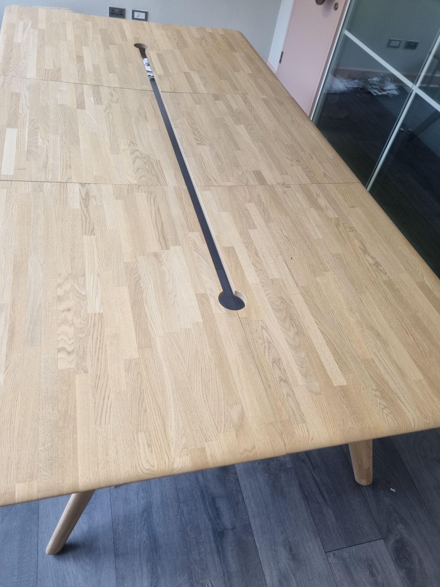 A Contemporary Hardwood Boardroom Table Mounted On Eight Scandi Form Legs With Central Void For - Bild 2 aus 4