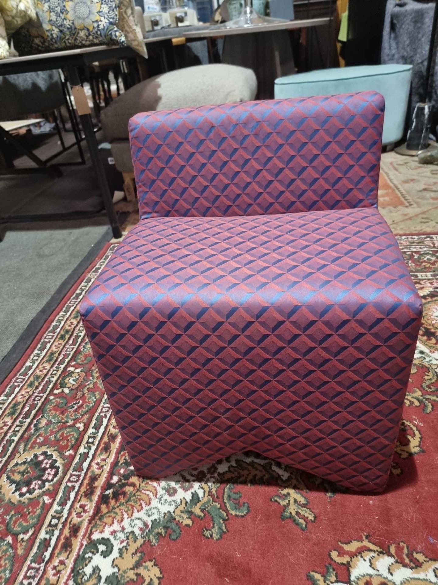 A Contemporary Geometric Bedroom or Dressing Stool With Backrest Upholstered In A Sheen Mauve And