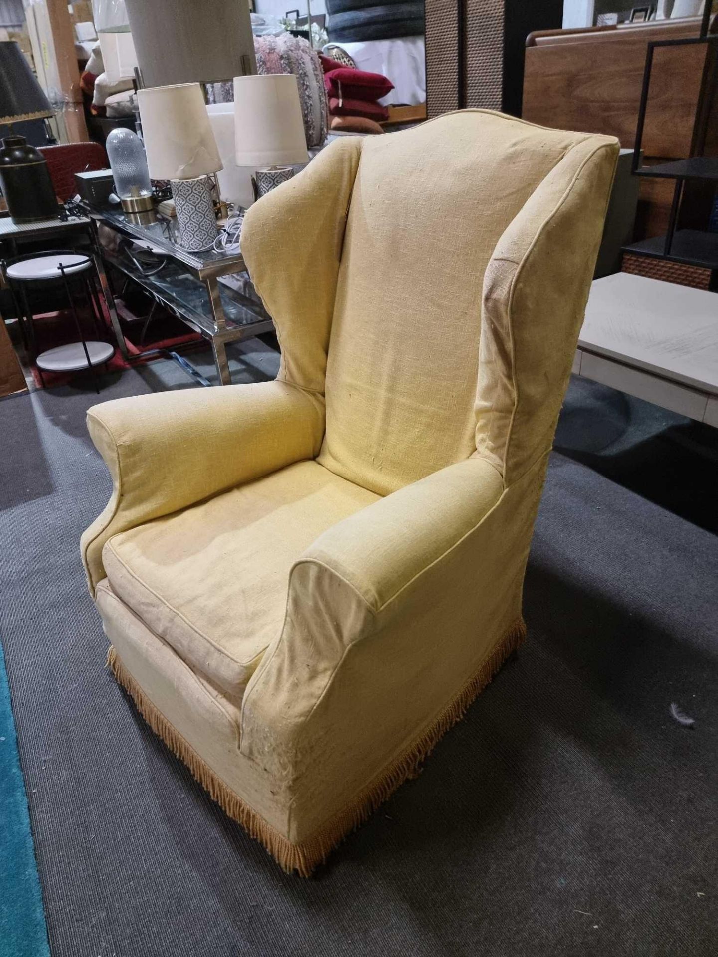 Wing Back Armchair Classic Styled Wing Arm Chair Framed And Upholstered In A Gold Yellow Cover - Bild 4 aus 7