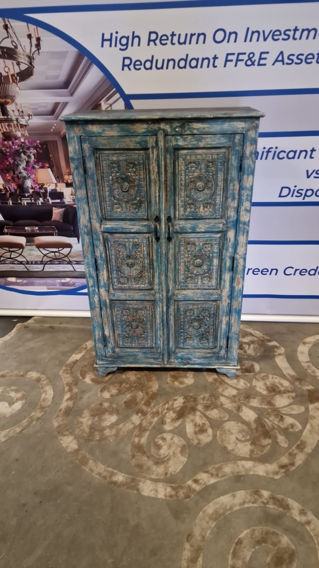 Handcrafted Two Door Distressed Painted Cabinet This Is A Beautiful Carved Cabinet That Has Been