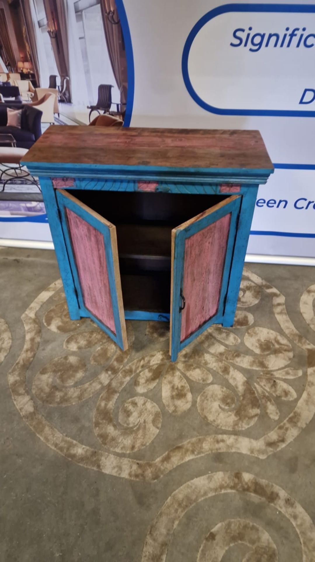 Craftsmen Indian Hand-Carved And Painted Reclaimed Wood Cabinet Distressed 90 x 40 x 85cm (D13) This - Image 3 of 3