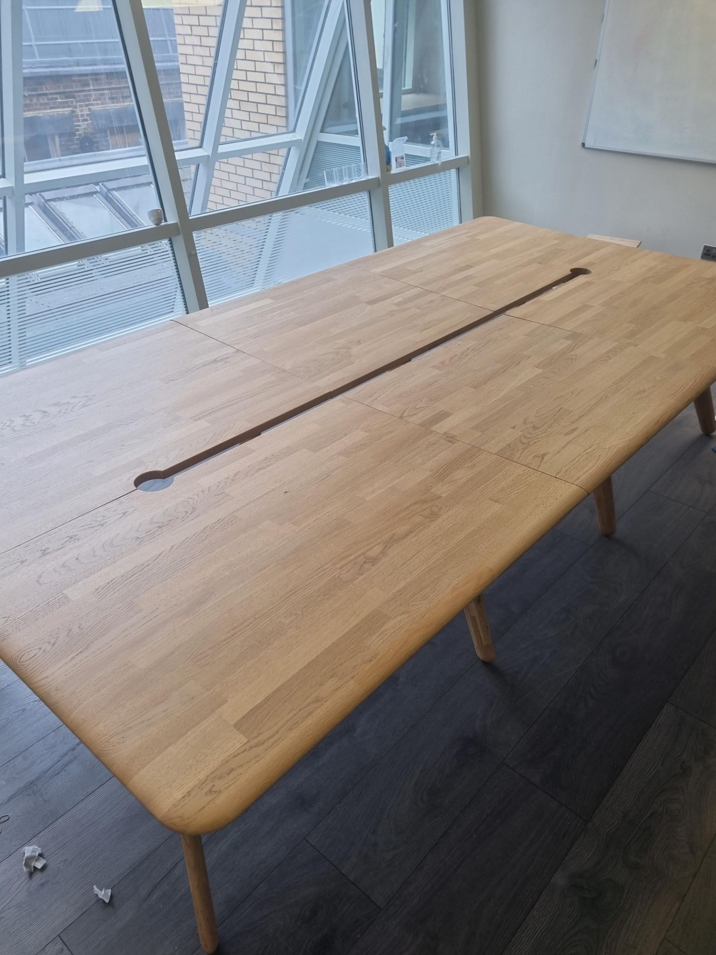 A Contemporary Hardwood Boardroom Table Mounted On Eight Scandi Form Legs With Central Void For - Bild 3 aus 4