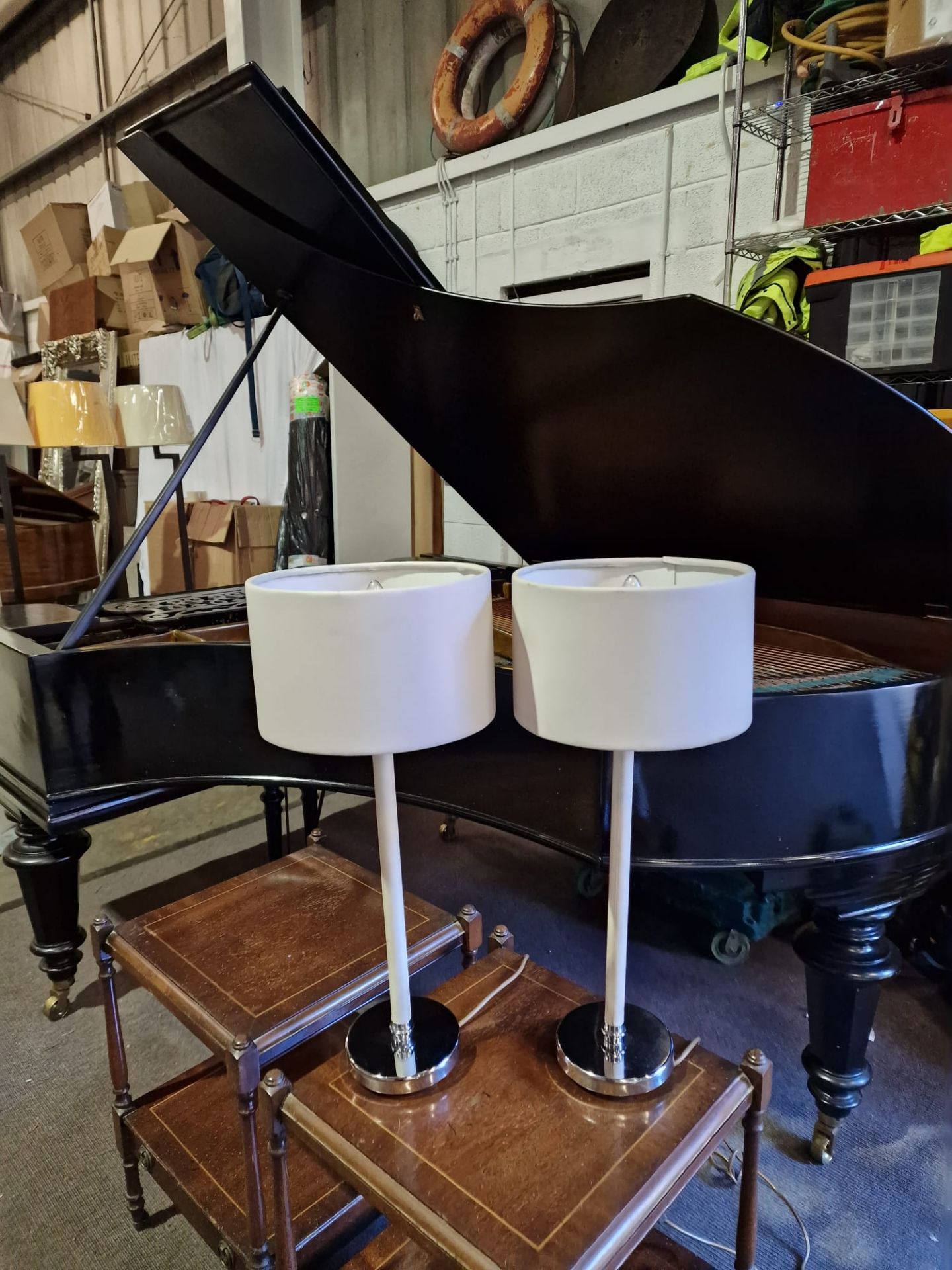 A pair of Porta Romana Huxley Table Lamps Leather and steel with patinated brass complete with - Image 4 of 6