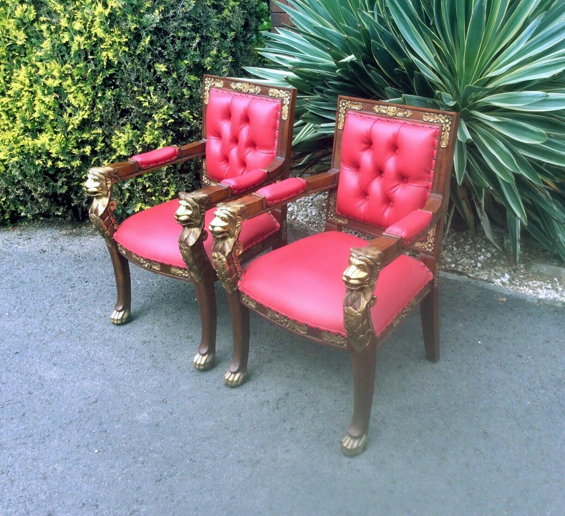A Pair Of Regency Styled Carved Library Open Armchairs The Reeded Backs With Padded Arms And Seats - Image 4 of 12