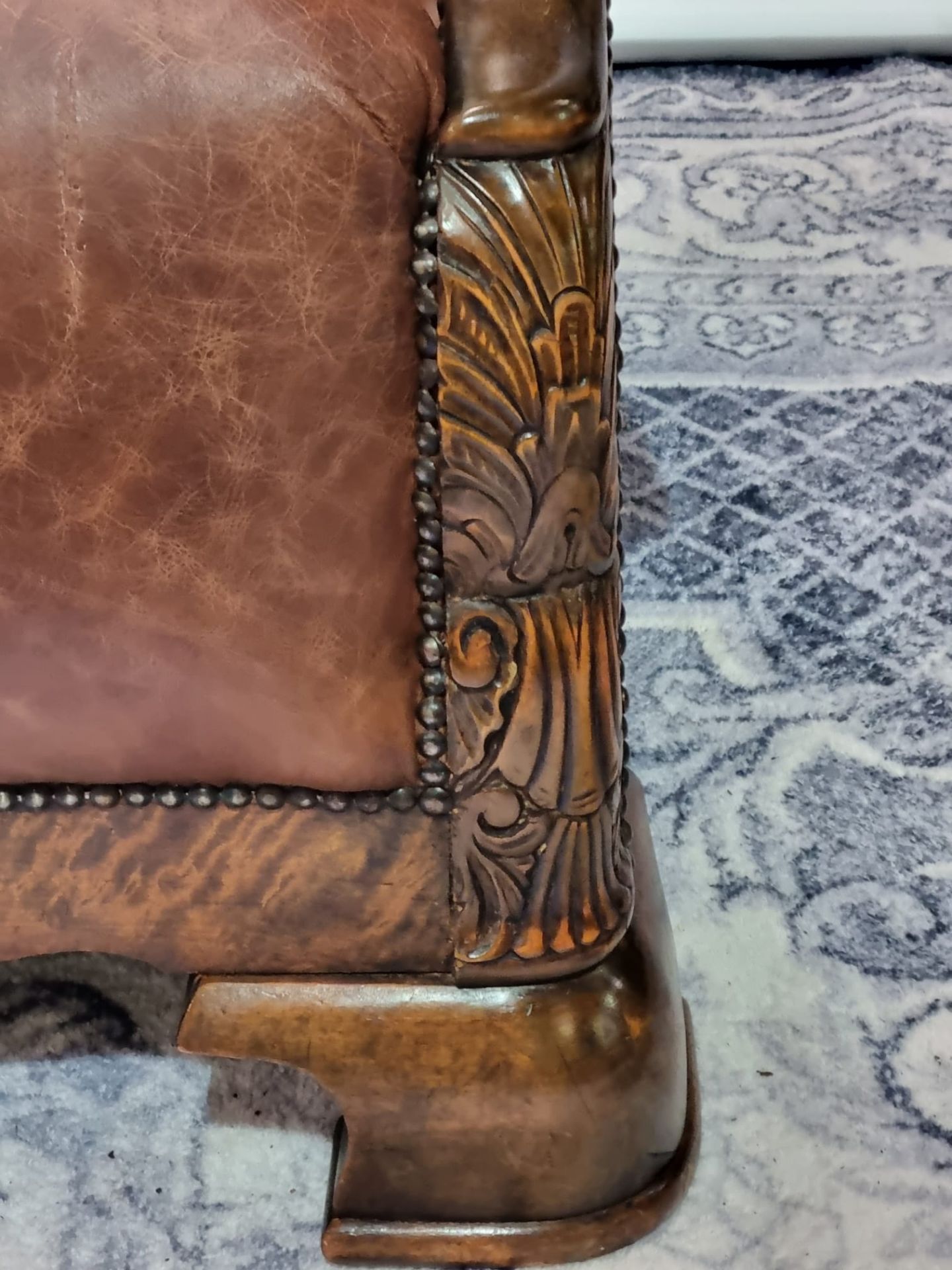 Leather Armchair Continental Oak Frame With Recently Upholstered Vintage 100% Leather Upholstery - Image 12 of 13