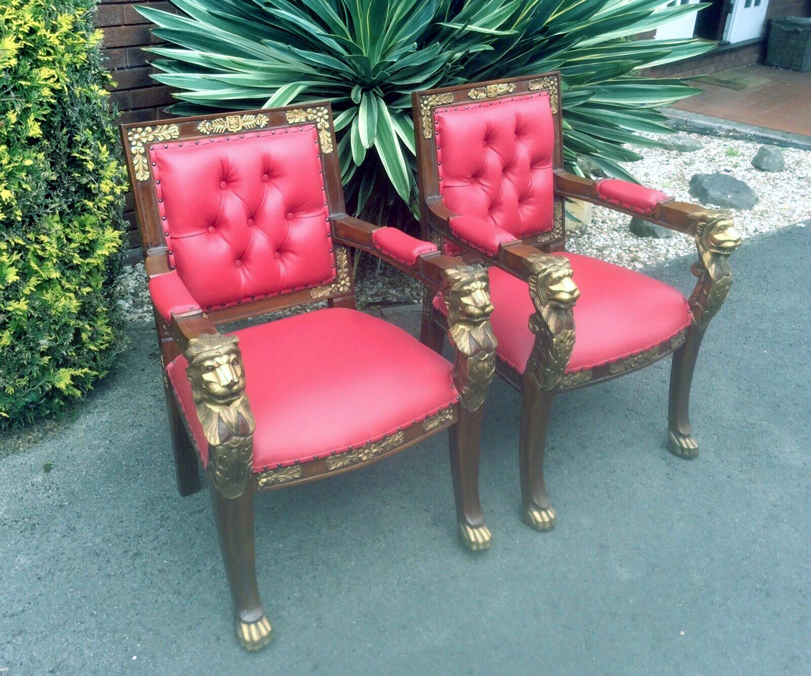 A Pair Of Regency Styled Carved Library Open Armchairs The Reeded Backs With Padded Arms And Seats - Image 2 of 12