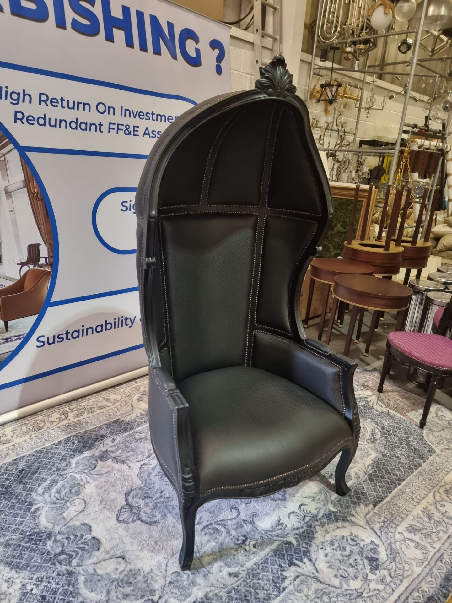 A solid mahogany hardwood upholstered in tactile black citroen Porters Chair modelled on the - Image 2 of 14