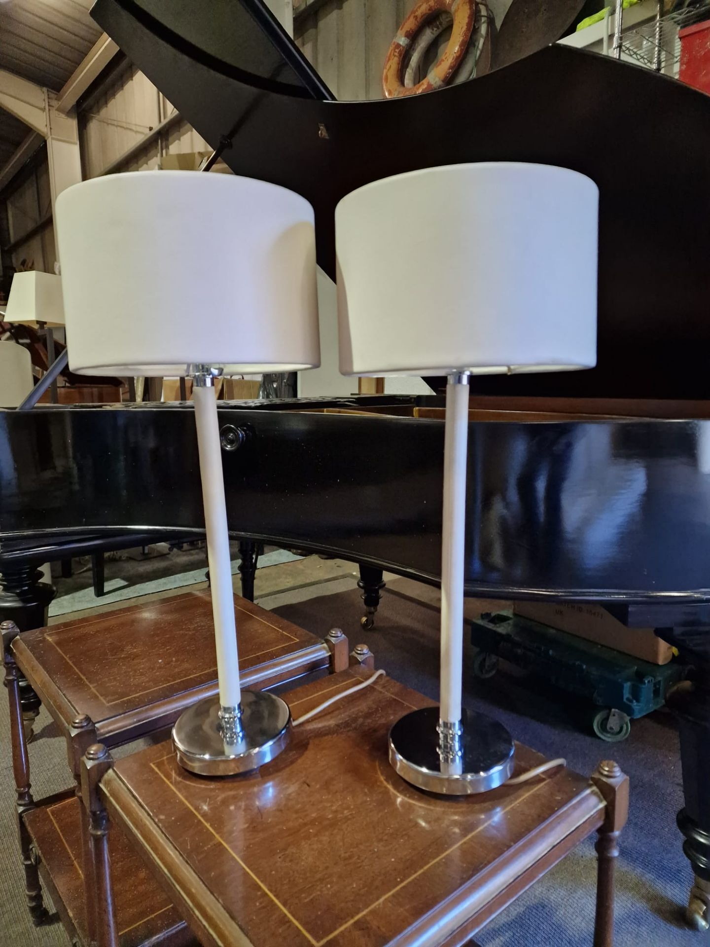 A pair of Porta Romana Huxley Table Lamps Leather and steel with patinated brass complete with - Image 3 of 6