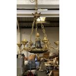 Antique French Empire Style Bronze & Brass Chandelier Antique French Empire Bronze & Brass