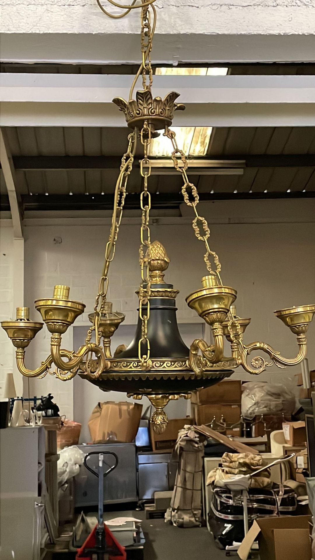 Antique French Empire Style Bronze & Brass Chandelier Antique French Empire Bronze & Brass