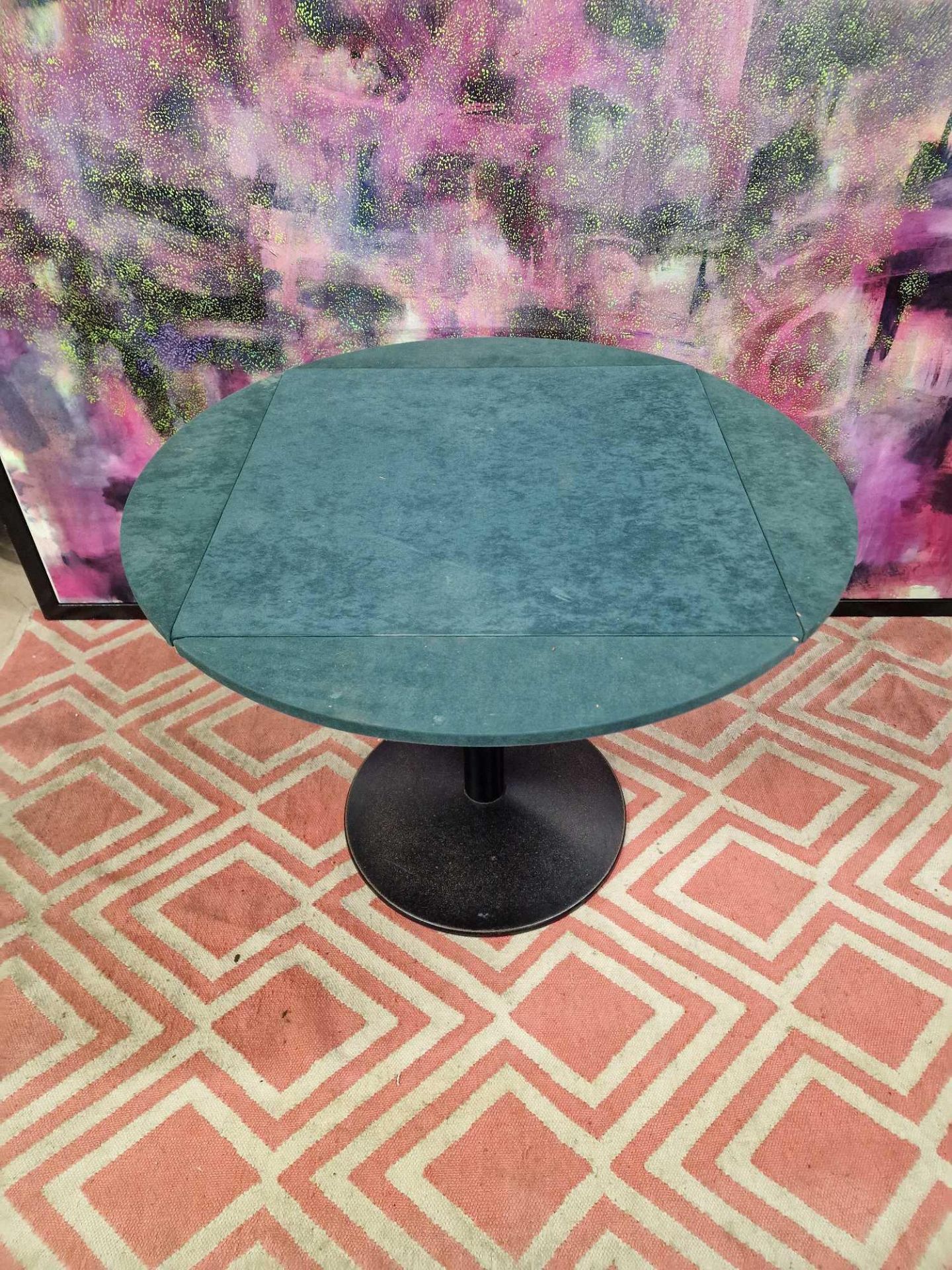 2 x Extendable Square to Round Dining Table on cast pedestal base the baise felted top converts from - Image 2 of 4