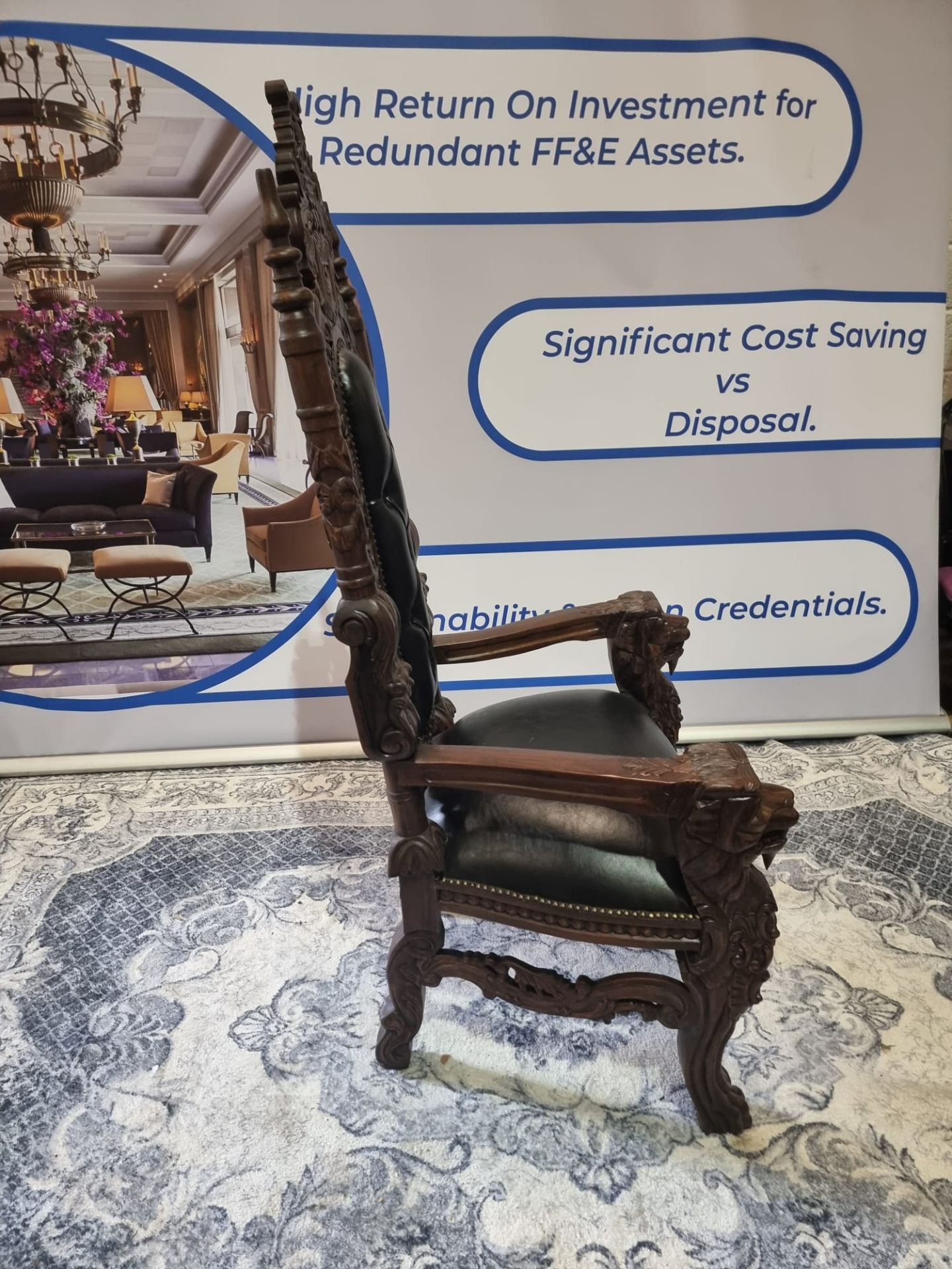 Handmade mahogany chair upholstered in a pinned black exceptional detailed carving. This antique - Image 6 of 18