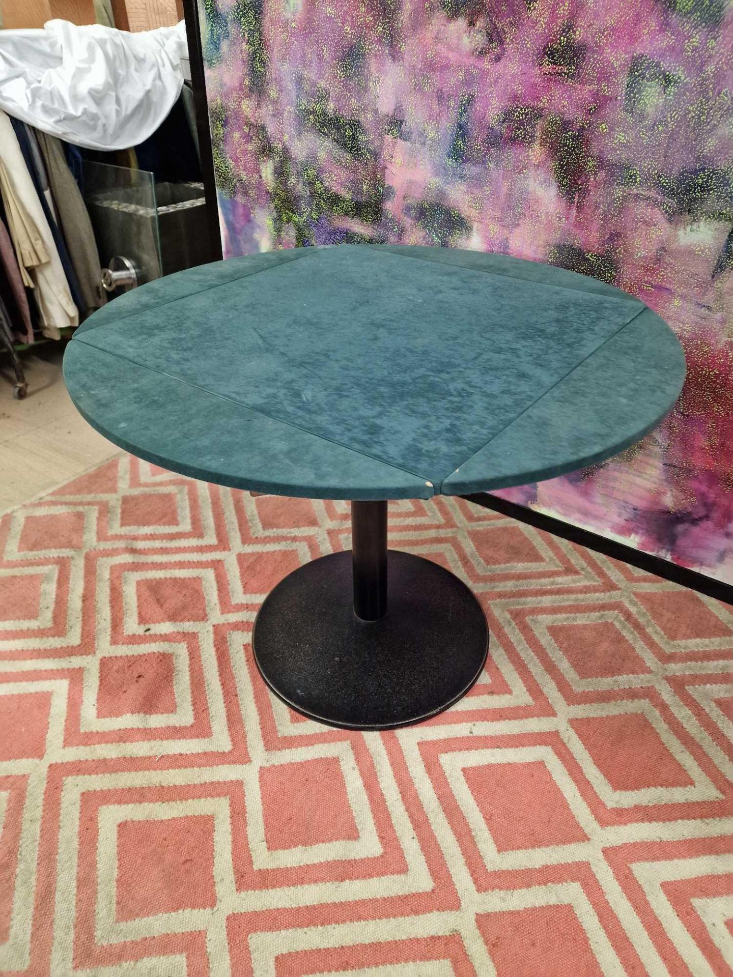 2 x Extendable Square to Round Dining Table on cast pedestal base the baise felted top converts from - Image 4 of 4