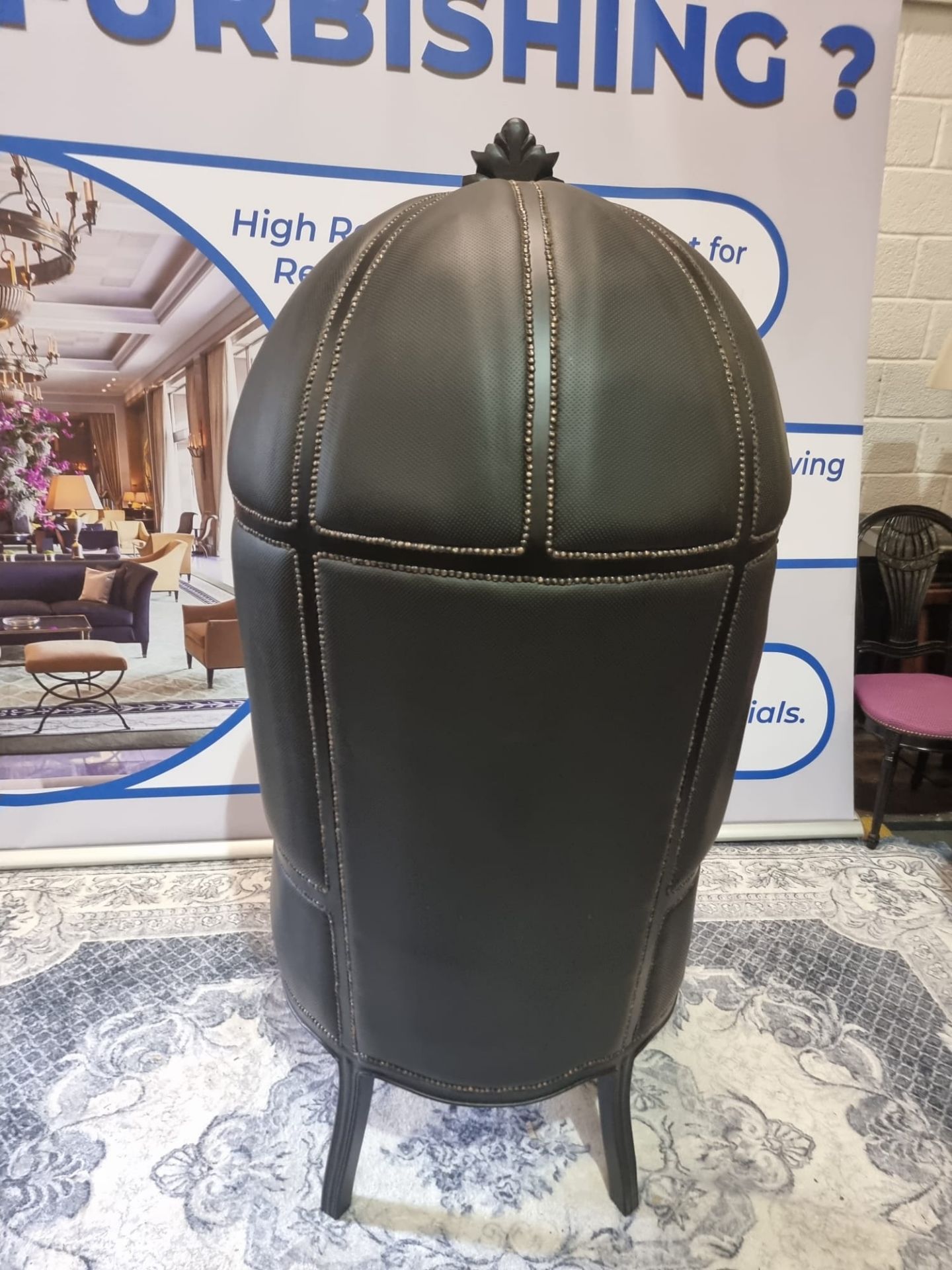 A solid mahogany hardwood upholstered in tactile black citroen Porters Chair modelled on the - Image 4 of 14